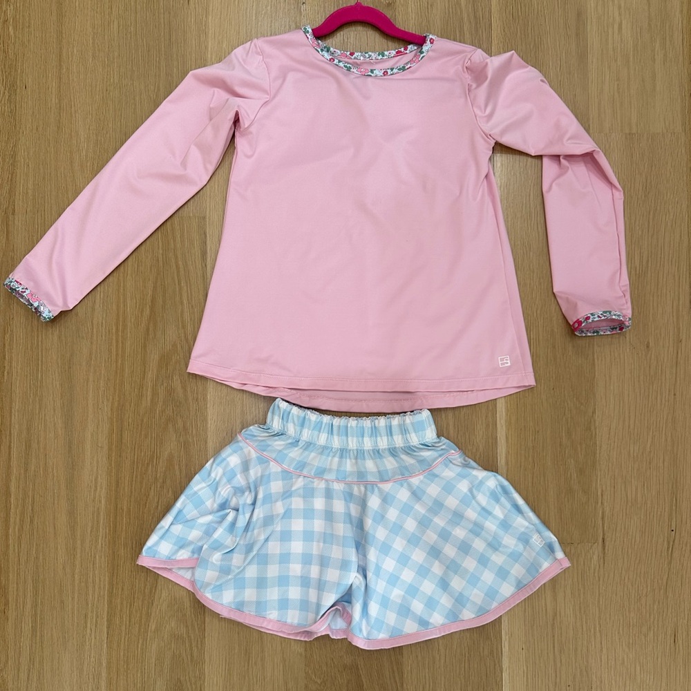 Set Athletics Taylor Long Sleeve T with Blue Gingham Quinn Skort, Size 8